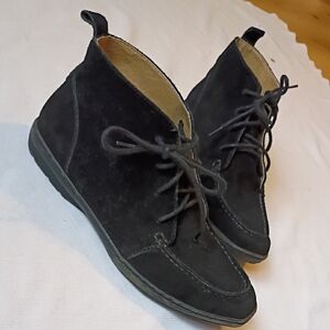 Lands end Black Suede Lace Up Ankle Boots